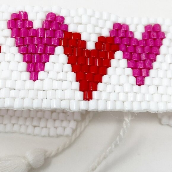 White Seed Bead Adjustable Hearts Bracelet - Picture 4 of 7